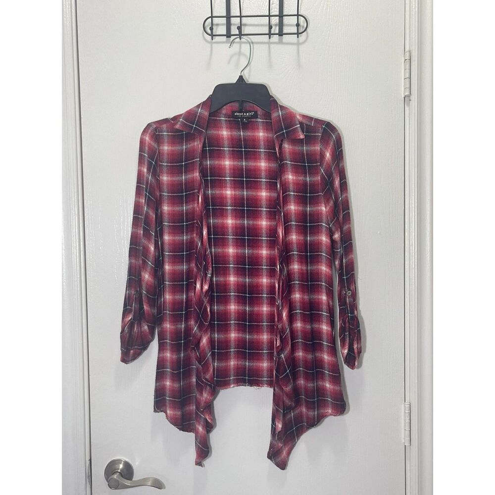 About A Girl Women's Plaid Open Front Cardigan